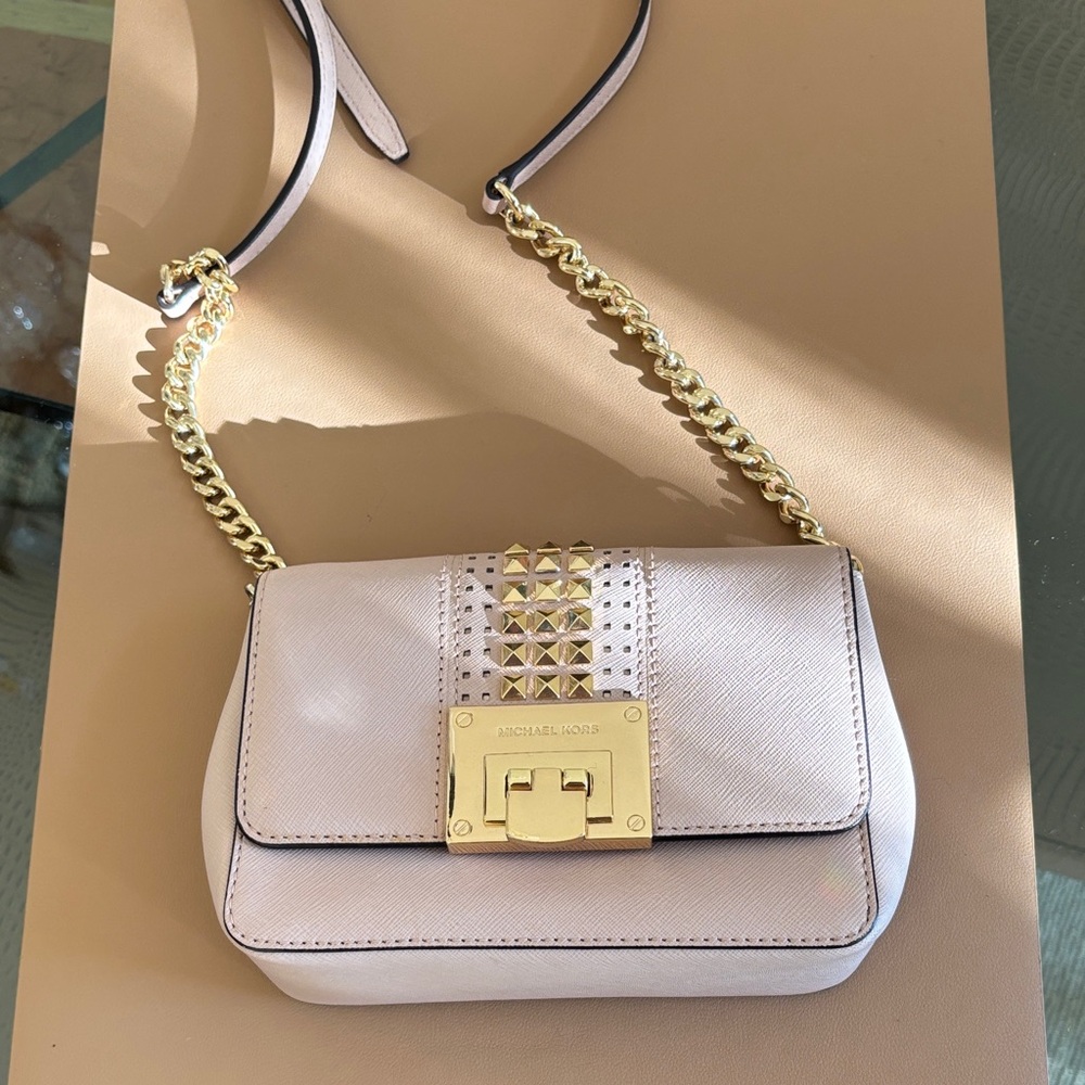 Michael Kors Beige Crossbody Bag with Gold Accents